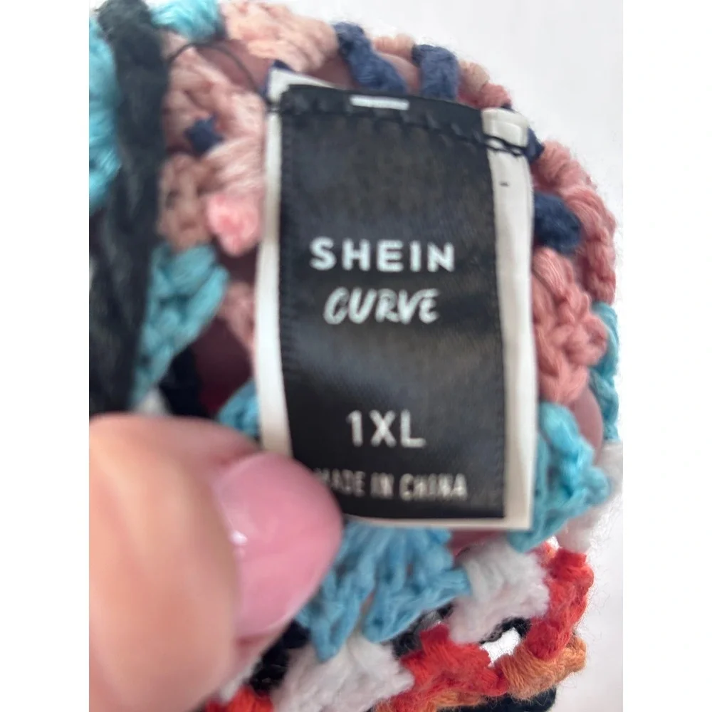 Shein Curve Crochet Granny Square Fringe‎ Top Multi-Color Boho Festival 1XL
